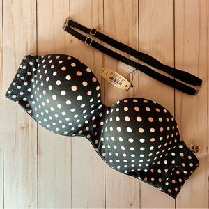 Body by Victoria Secret 36B Black Polka Dot Strapless Underwire Padded Bra